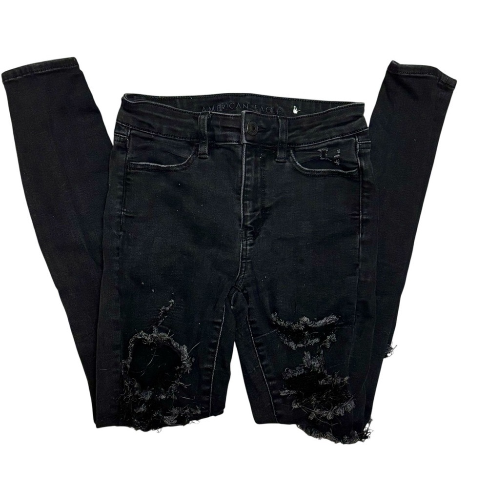 American Eagle Ne(x)t Level Stretch Hi-Rise Distressed Black Jegging Size 4 Reg